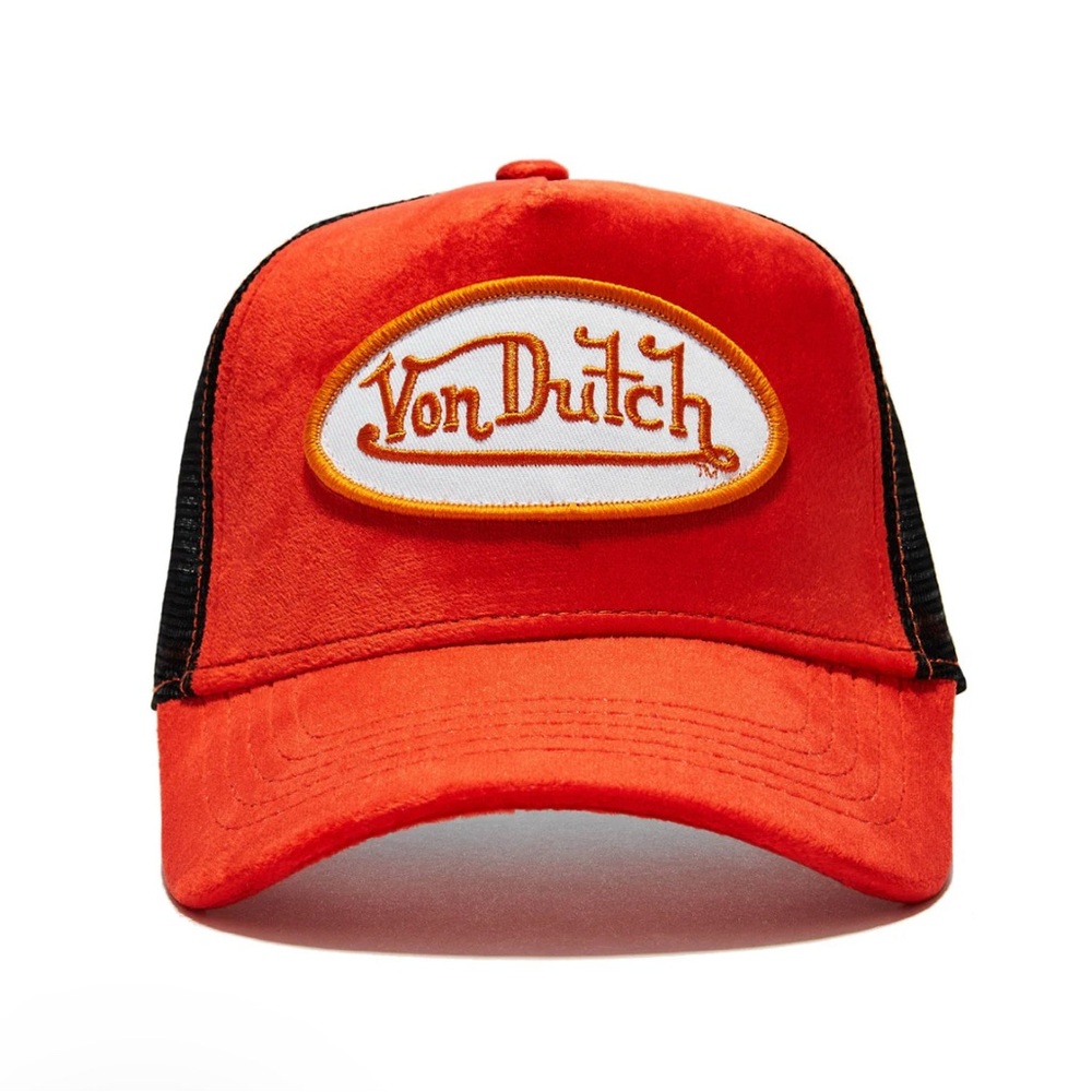VON DUTCH ORANGE & BLACK VELVET TRUCKER HAT
